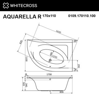 Гидромассажная ванна WHITECROSS Aquarella 0109.170110.100.SMART.WH правая 170x110 см Smart белый